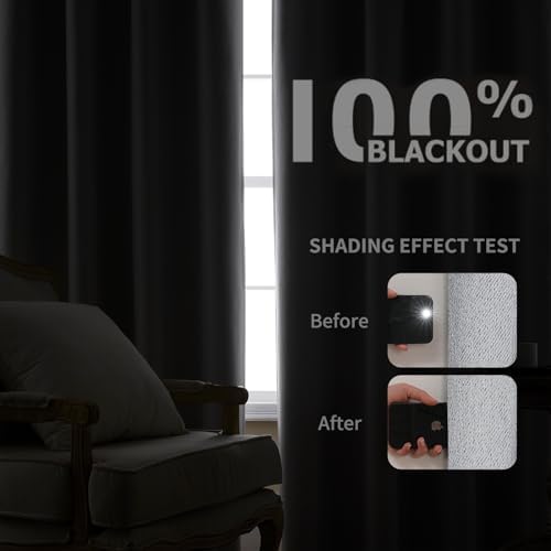 Joydeco 100% Blackout Curtains 120 Inches Long 2 Panels Set, Thermal