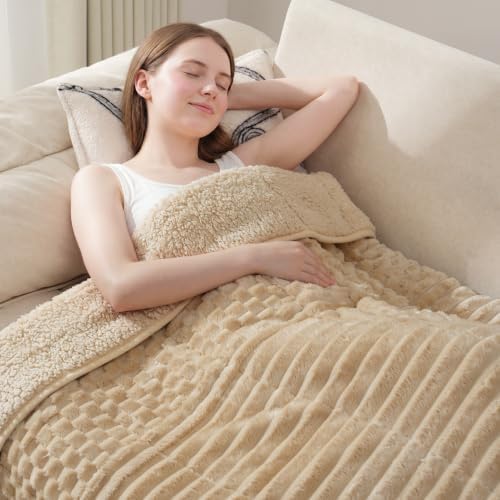 Drewin Weighted Blanket Queen Size for Adults 15lbs,Light Khaki,48" x