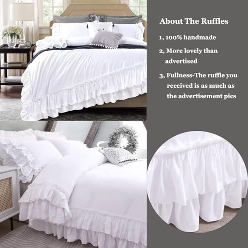 QSH Ruffle White Duvet Cover California King Size- Washed Cotton