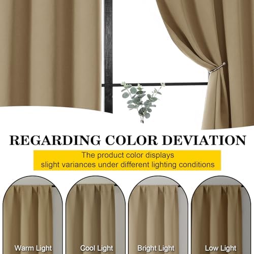Taupe Blackout Curtains 84 Inch Length 2 Panels Set, Soft Solid