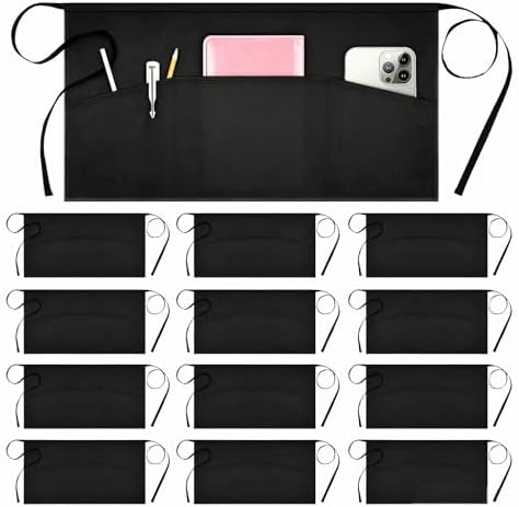 12 Apron Waiter Apron Waist Apron 3 Pocket Black Waiter Apron Half