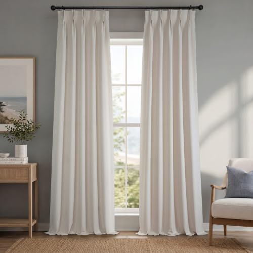Faux Linen Pleated Curtains for Bedroom (1 Panel) - 25W x 96L, Birch