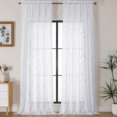 OVZME White Sheer Curtains 108 inches Long 2 Panels for Living Room