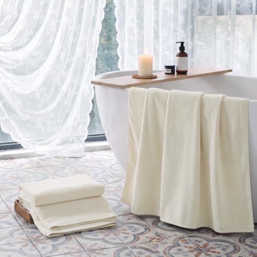 REDKISS 2 Pack 100% Cotton Large Bath Towels 35 x 70 Inches, Ivory