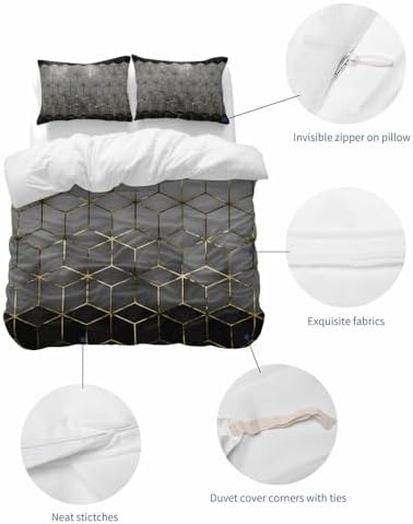 LooPoP Duvet Cover Set Queen SizeGrey Geometric Comforter Sets