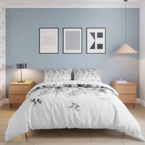 Botanical Border Print King Duvet Cover Set - 4 Pcs Comforter Cover