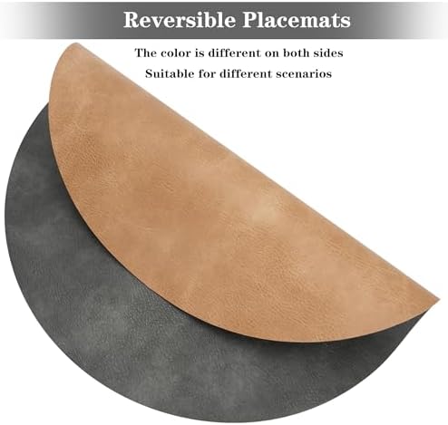 Round Placemats and Coasters Set of 6, Washable Reversible Faux
