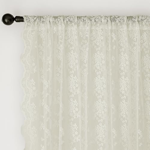 Anmao Vintage Lace Curtains 120 Inches Long 2 Panels Set, Romantic