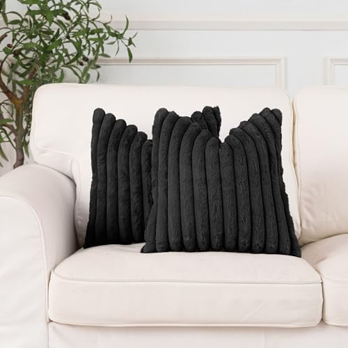NiNi ALL 4 Pack Black Throw Pillow Covers 18x18 Inch, Luxury Set of 2