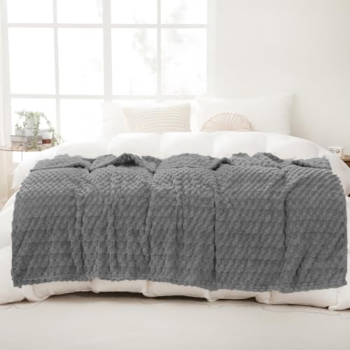 Puncuntex Grey Throw Blanket 60"×80" inches Fuzzy 3D Jacquard