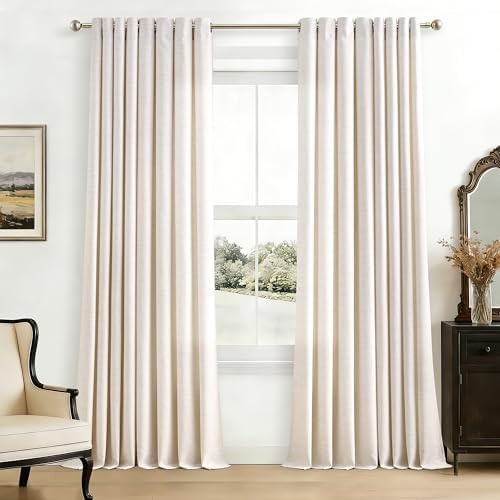 Linen Curtains 90 Inches Long Semi Sheer Ivory for Living Room