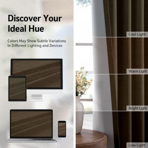 100% Blackout Linen Curtains 96 Inch Long 2 Panels Set, Dark Brown