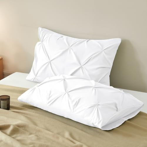 VACVELT 2pc White Pintuck Pillow Shams King, Envelope Closure
