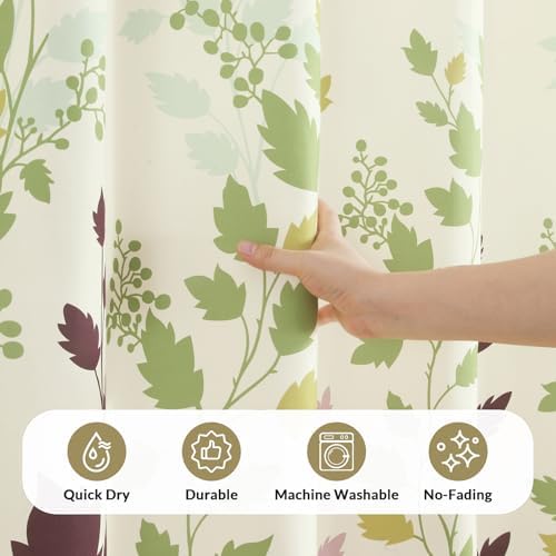 GASIYU Earthy Beige Botanical Floral Leaf Fabric Shower Curtain