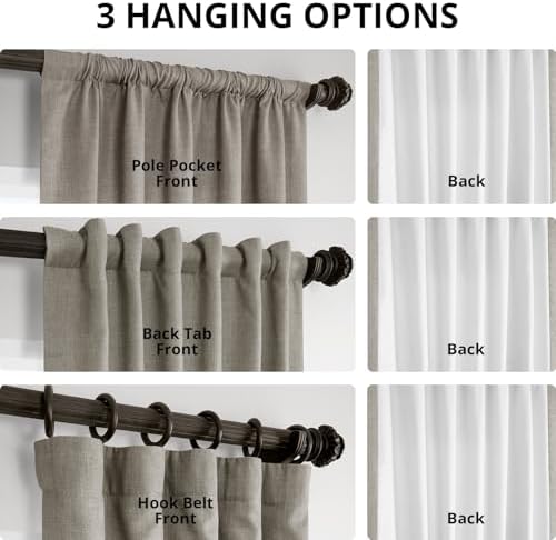 Italian Faux Linen Curtains For Living Room (1 Panel) 50W X 96L, Taupe