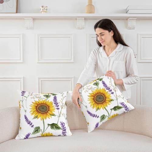 Feelyou Sunflower Throw Floral Pillow Covers 22"x22" Set of 2 Soft