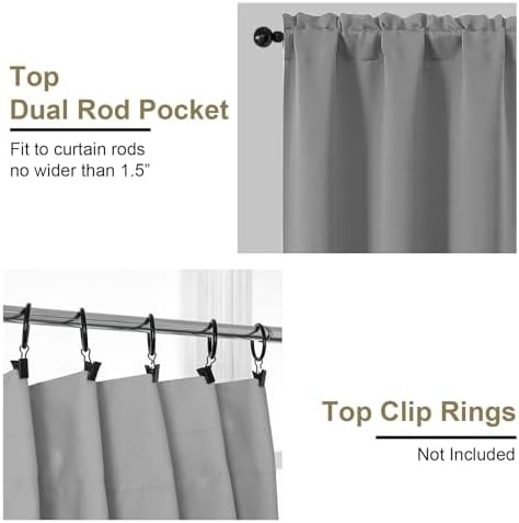 OVZME Grey Blackout Curtains for Bedroom 63 Inch Length 2 Panels