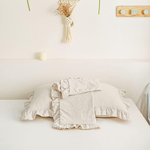 Cream King Ruffled Shams - Set of 2, Cute Solid Fringe Design, Beige