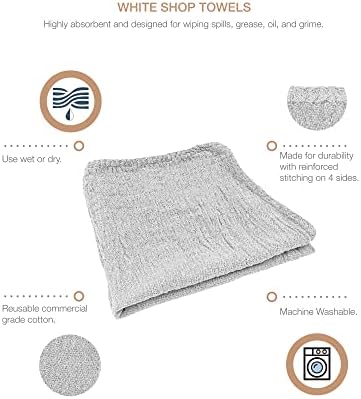Detailer's Preference Absorbent Cotton Shop Towels, Reusable Cleaning
