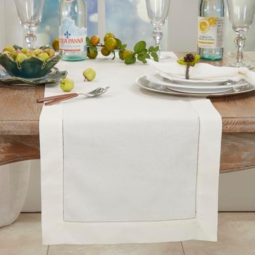 Fennco Styles Classic Hemstitch Border Linen Blend 16 x 120 Inch Table