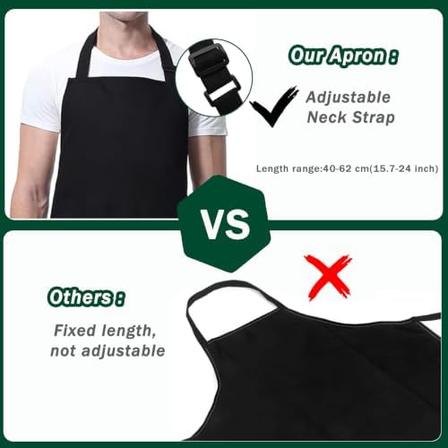 3 Pack Black White Chef Apron, Adjustable Kitchen Apron with 3 Pocket