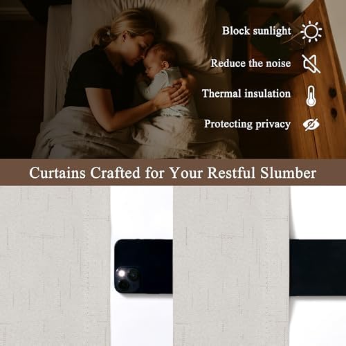 Jowels Beige Linen Blackout Curtains 72 Inches Long 2 Panels for