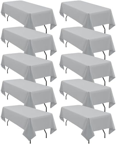 fani 10 Packs Light Grey Tablecloth - 60 x 102 Inch for 6Ft Tables