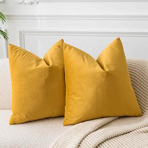 JUSPURBET Decorative Velvet Throw Pillow Covers 20x20 Set of 2,Gold