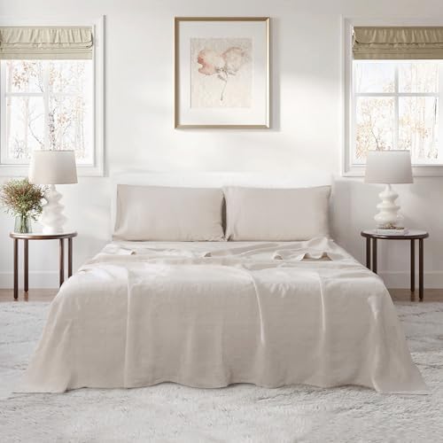 Linen World Queen Size Linen Sheet Set – 4Pcs Solid Color 100% Natural