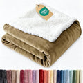 Sherpa Fleece Blanket Throw XL Size - Reversible Blanket - Camel, 50"