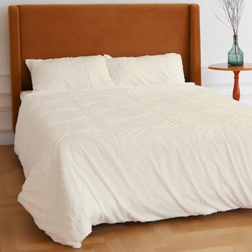 Duvet Cover Set Queen Size, Boho Bedding, 3 Pieces Embroidery Shabby