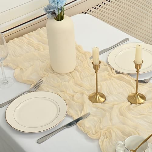 6 Pack Cheesecloth Table Runner 20 x 120 Inch Lvory Boho Gauze Cheese