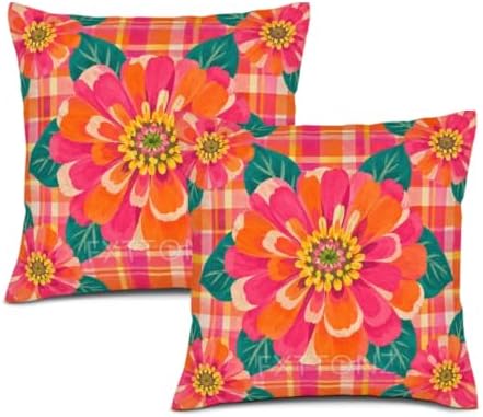 Plaid Decor Pillow Covers 22x22 Inch Set of 2 Linen for Kitchen