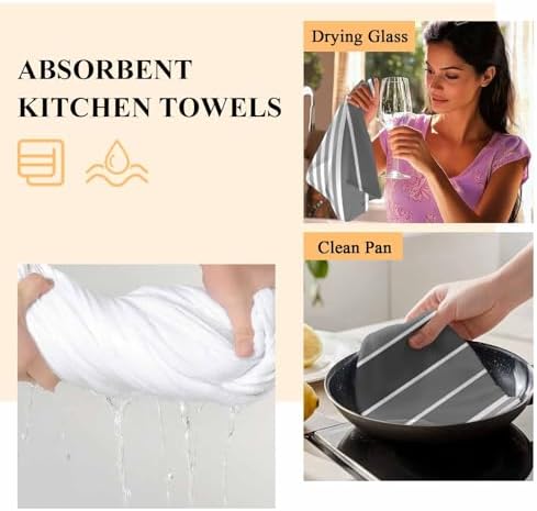 Minimalist Kitchen Towels Set of 4 Dark Gray Gradient Gray Stripe Farm
