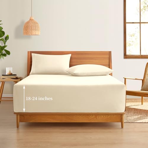Horbaunal Extra Deep Pocket Queen Fitted Sheet Only, Cream