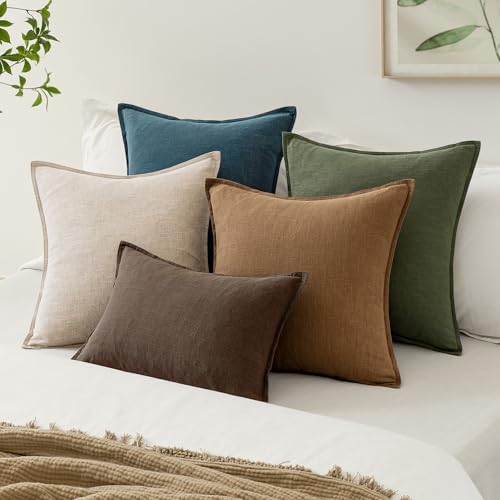 EMEMA Euro Decorative Linen Throw Pillow Covers 22x22 Inch Dark Olive