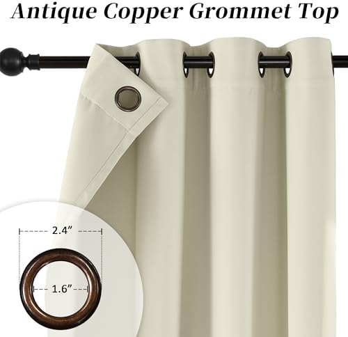 HUTO Beige Blackout Bedroom Curtains Panels 84 Inch - Energy Saving