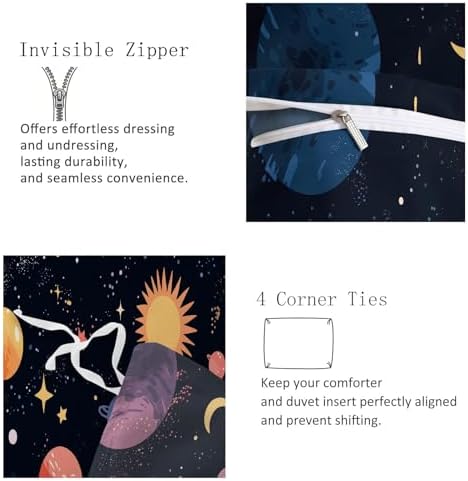 King Duvet Cover Set Space Elements Celestial Stars Soft Microfiber