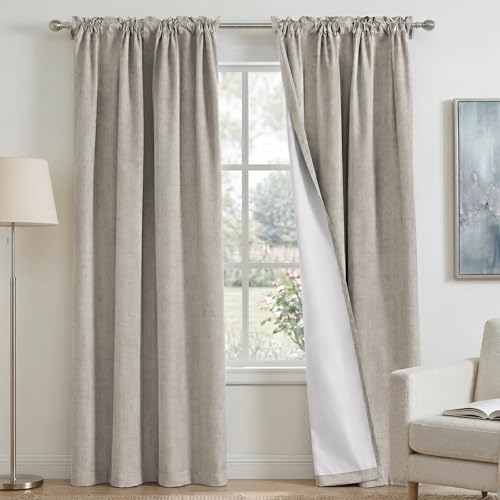 PrinceDeco 100% Blackout Linen Curtains for Bedroom 52x84 Inch