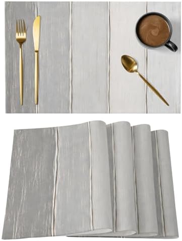 Pale Gray Ombre Placemats Set of 8, Gray White Wood Grain Stripes