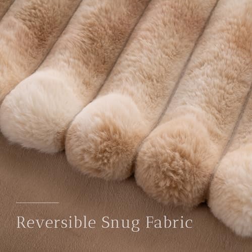 Battilo Faux Fur Throw Blanket, Warm Plush Beige Throw Blanket