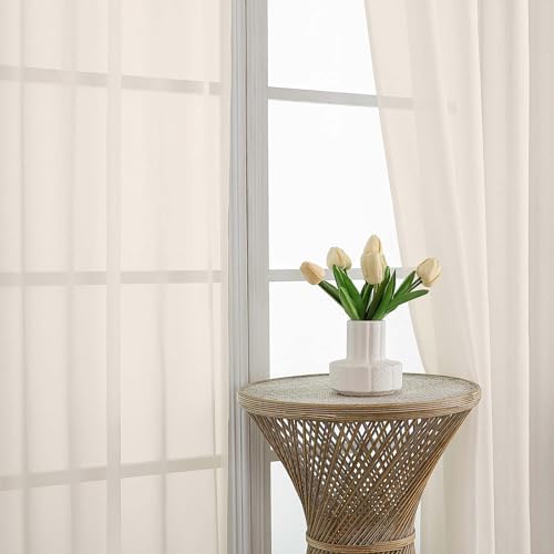 OVZME Cream Sheer Curtains 120 Inches Long 2 Panels Set, 59 Inch Extra