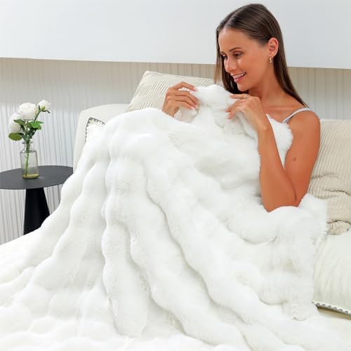 RYNGHIPY Faux Fur Throw Blanket Double Sided Thick and Warm Plush