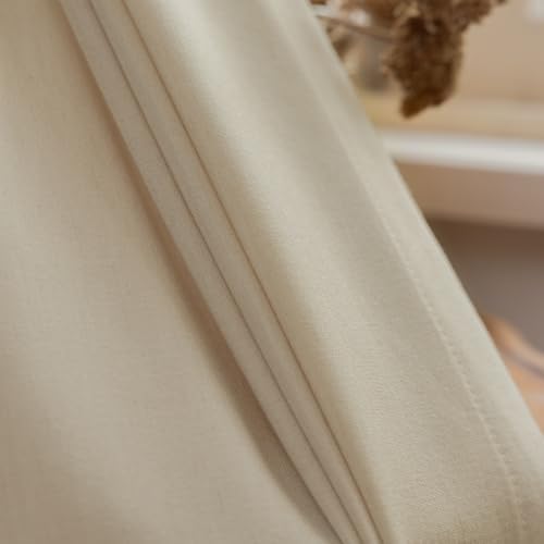LETAU Beige Cotton and Wool Sheer Curtains 120 inches Long, Pinch