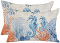 Throw Pillows 12x20 Set of 2, Blue Red Seahorse Coastal Waterproof