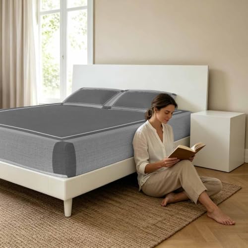 Queen Fitted Sheet Deep Pocket, Light Gray Palid Minimalist Soft