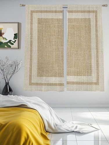 Beige Vintage Sheer Curtains 72 Inch Length 2 Panels, Rustic Farmhouse