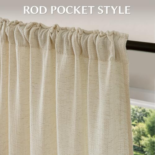 Beige Semi Sheer Light Filtering Linen Curtains 84 Inches for Living