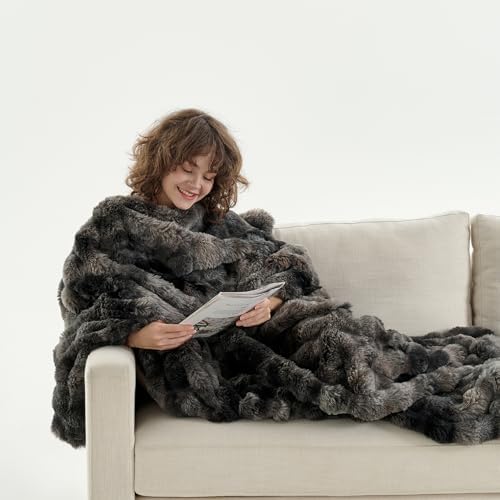 Wajade Fluffy Faux Fur Throw Blanket for Couch Bed 90x90, Luxury Soft