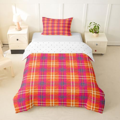 Homewish Geometric Plaid Patchwork Kids Duvet Cover Set Twin